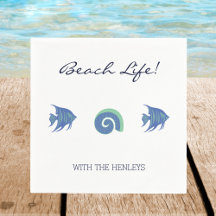 Chic White Blue Fish and Shells Family Beach House