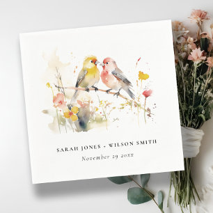Serviette En Papier Chic Wild Botanical Aquarelle Inséparables Mariage