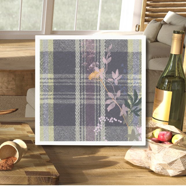 Serviette En Papier Chic Winter Check Floral Plaid Farmhouse (Créateur téléchargé)