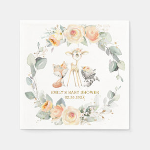 Serviette En Papier Chic Woodland Animaux Baby shower Floral Jaune