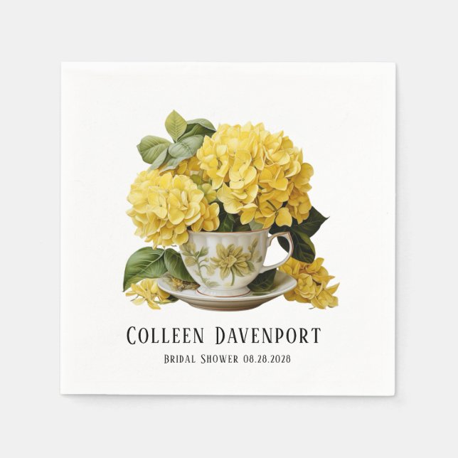Serviette En Papier Chic Yellow Hydrangea Teacup Fête des mariées (Devant)