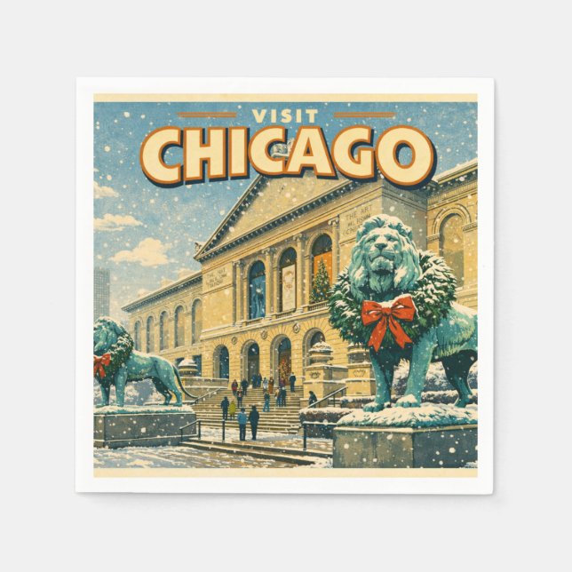 Serviette En Papier Chicago Art Institute in winter poster (Devant)