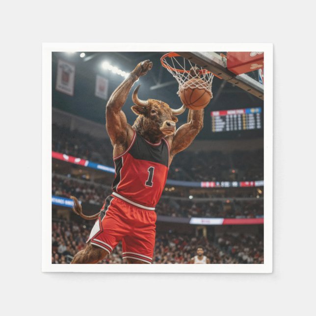 Serviette En Papier Chicago Bull Basketball Slam Dunking the Ball (Devant)