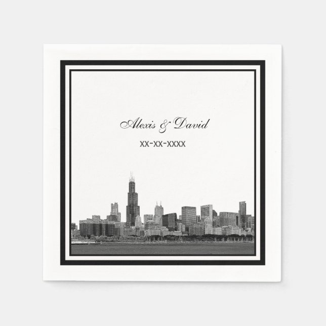 Serviette En Papier Chicago Skyline #2 Gravé Cadre Mariage (Devant)