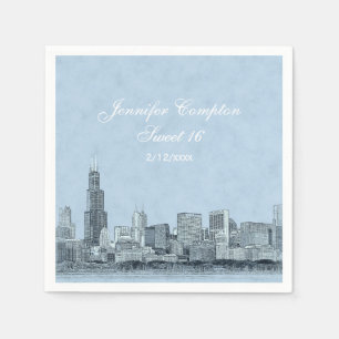Serviette En Papier Chicago Skyline Fond Bleu Clair Sweet 16