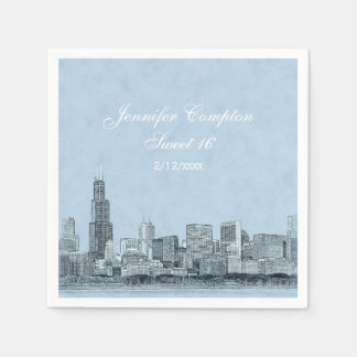 Serviette En Papier Chicago Skyline Fond Bleu Clair Sweet 16