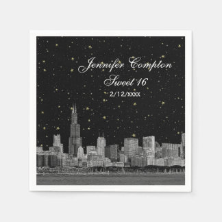 Serviette En Papier Chicago Skyline Gravé Starry DIY Fond Sweet 16