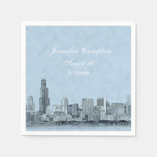 Serviette En Papier Chicago Skyline Light Blue BG Sweet 16 (Devant)