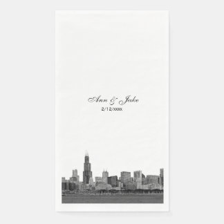 Serviette En Papier Chicago Skyline Look Gravé Mariage Skyline