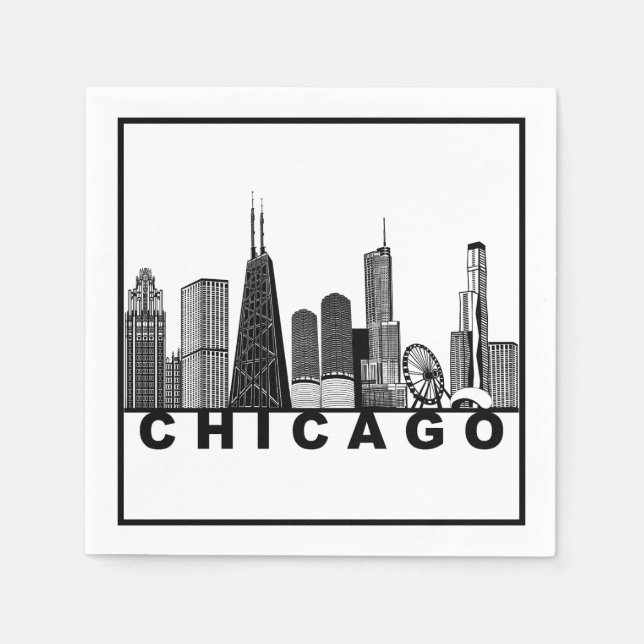 Serviette En Papier Chicago Skyline Silhouette  (Devant)