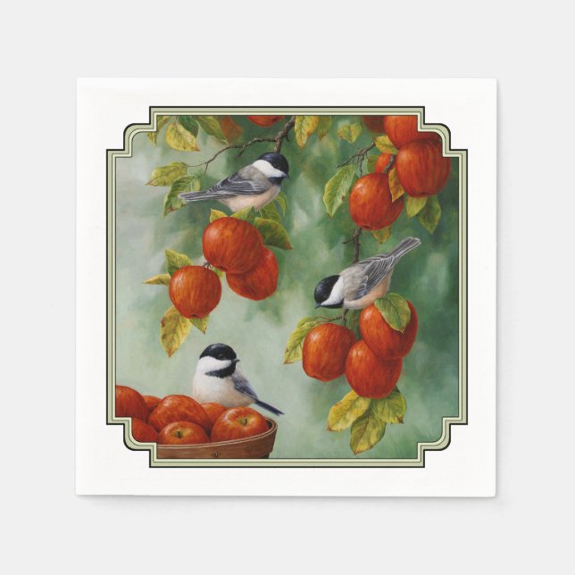 Serviette En Papier Chickadee Birds Apple Harvest (Devant)