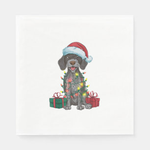 Serviette En Papier Chien À poils durs allemand Xmas Lighting Père Noë