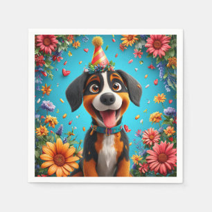 Serviette En Papier Chien adorable célébrant une fête d'anniversaire