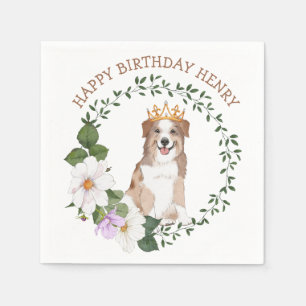 Serviette En Papier Chien Avec Couronne Florale Anniversaire