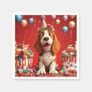 Serviette En Papier Chien Beagle Adorable Célébrant un Anniversaire
