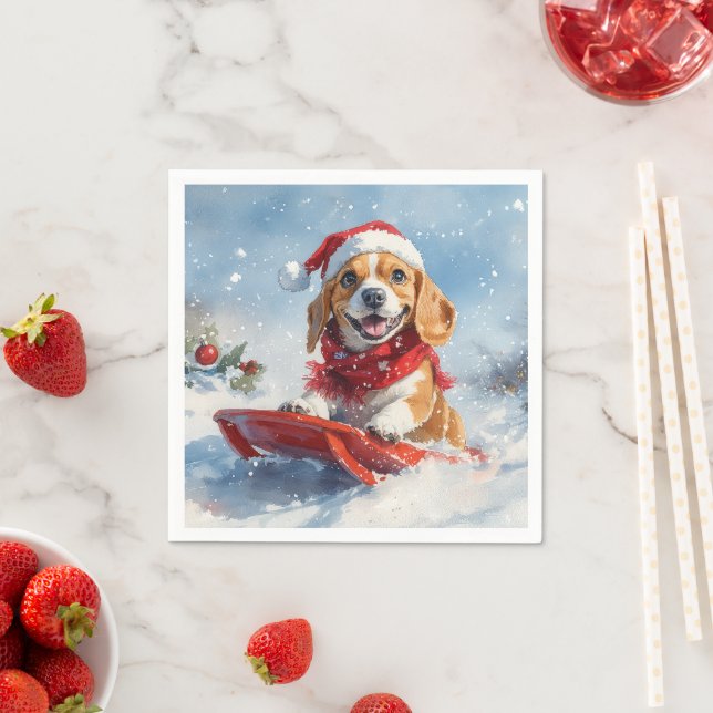 Serviette En Papier Chien beagle dans la boue Laisser il neige Noël (En situation)