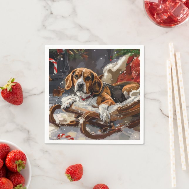 Serviette En Papier Chien Beagle Noël Festif (En situation)