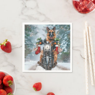 Serviette En Papier Chien berger allemand à moto Noël