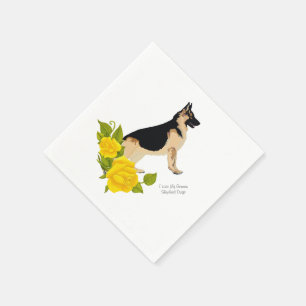 Serviette En Papier Chien berger allemand et roses jaunes