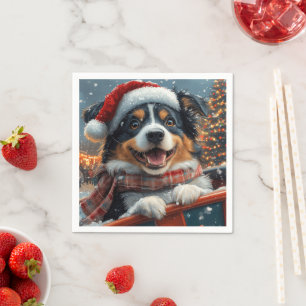 Serviette En Papier Chien Berger Australien Montagnes Russes Noël