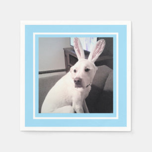 Serviette En Papier Chien blanc mignon avec lapin de Pâques oreilles b