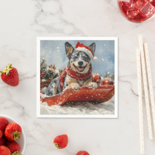 Serviette En Papier Chien Blue Heeler en traîneau Laissez neige Noël