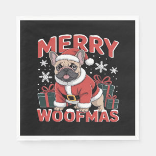 Serviette En Papier Chien Bouledogue Français Chapeau de Père Noël Joy