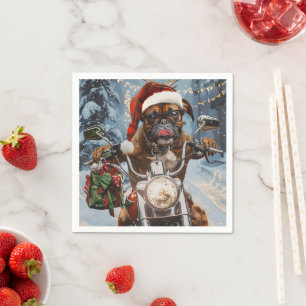 Serviette En Papier Chien Boxer à moto Noël 