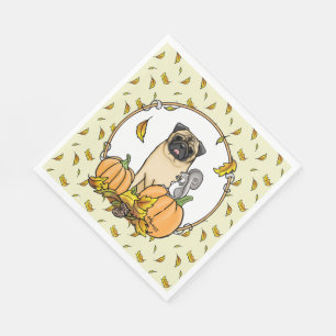 Serviette En Papier Chien Carlin d'automne (fawn) Citrouille mignon Fe