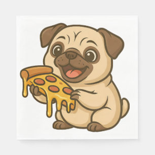 Serviette En Papier Chien carlin mignon dessin animé amateur de pizza