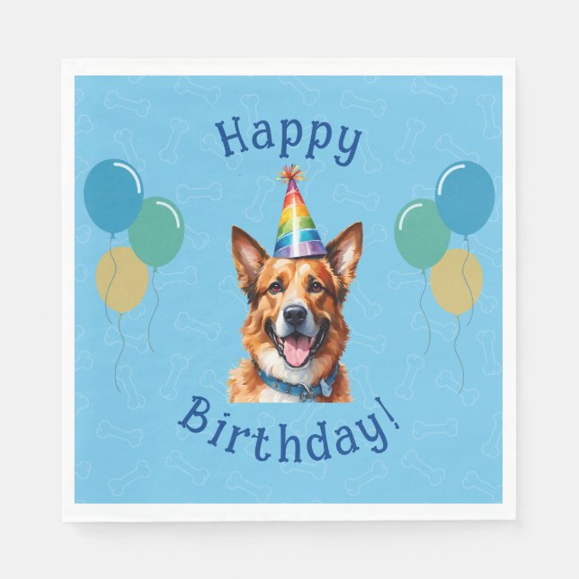 Serviette En Papier Chien Chien Chien Bleu Anniversaire Paw ty (Devant)