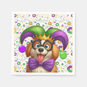 Serviette En Papier Chien chiot mignon Mardi Gras en casquette jester