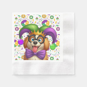 Serviette En Papier Chien chiot mignon Mardi Gras en casquette jester