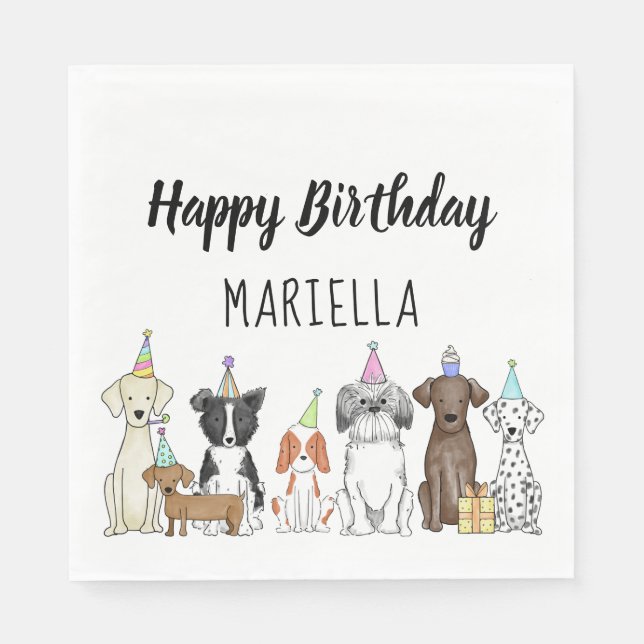 Serviette En Papier Chien chiot Petite fille fête d'anniversaire (Devant)