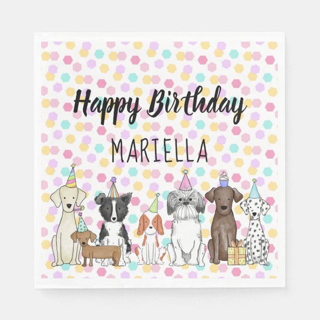 Serviette En Papier Chien chiot Petite fille fête d'anniversaire (Devant)