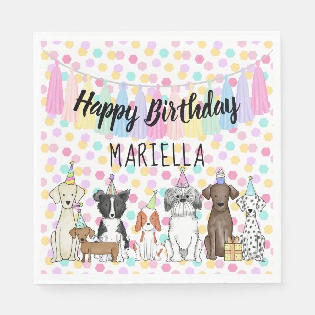 Serviette En Papier Chien chiot Petite fille fête d'anniversaire (Devant)
