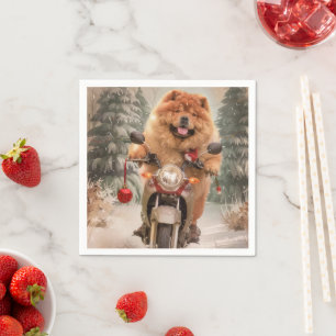 Serviette En Papier Chien Chow Chow à moto Noël