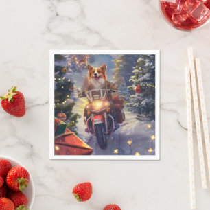 Serviette En Papier Chien Corgi à Vélo à Noël