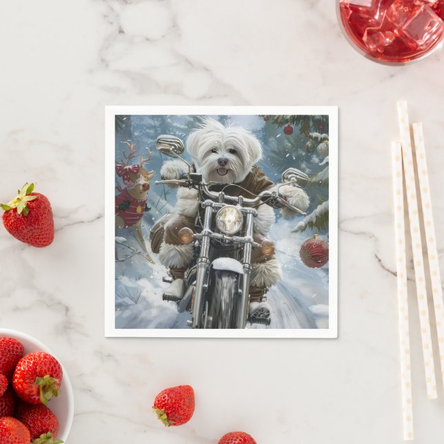 Serviette En Papier Chien Coton De Tulear à moto Noël  (En situation)