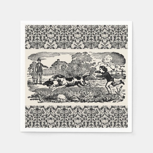 Serviette En Papier Chien courant art animal antique illustration vict (Devant)