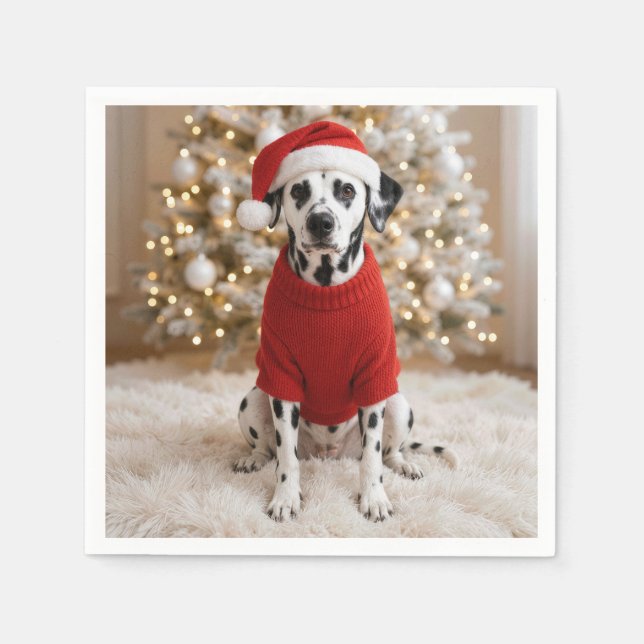 Serviette En Papier Chien dalmatien de Noël en pull rouge (Devant)