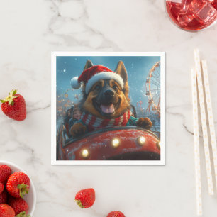 Serviette En Papier Chien de berger belge Montagnes russes Noël