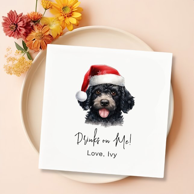 Serviette En Papier Chien de caniche de Noël Boissons Personnalisées S (Créateur téléchargé)