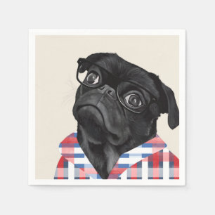 Serviette En Papier Chien De Carlin Noir Avec Lunettes Et Chemise