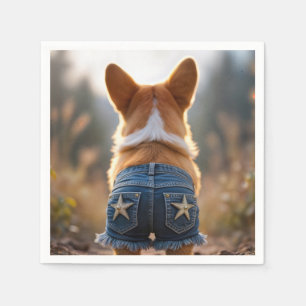 Serviette En Papier Chien de Corgi portant des shorts de denim bleu ef