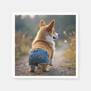 Serviette En Papier Chien de Corgi portant le bleu Jean Shorts