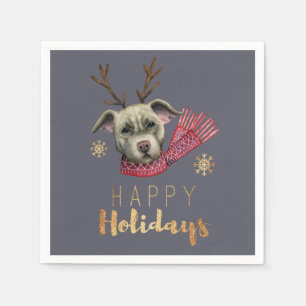 Serviette En Papier Chien de Noël avec Antlers, Joyeuses fêtes
