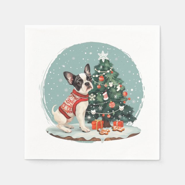 Serviette En Papier Chien de Noël Boston Terrier (Devant)