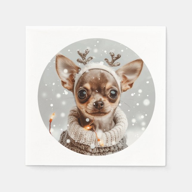 Serviette En Papier Chien de Noël Chihuahua Reindeer (Devant)
