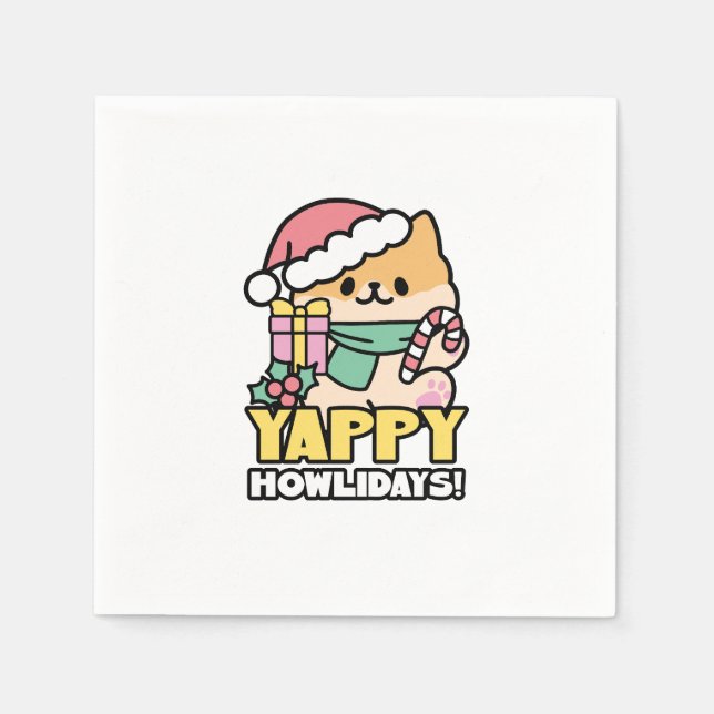 Serviette En Papier Chien de Noël mignon - Yappy Howlidays (Devant)